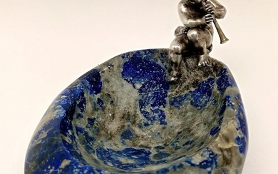 Lapis Lazuli Jewelery Bowl with Putto - .925 silver, Lapis lazuli - Mario Buccellati - Italy - mid 20th century