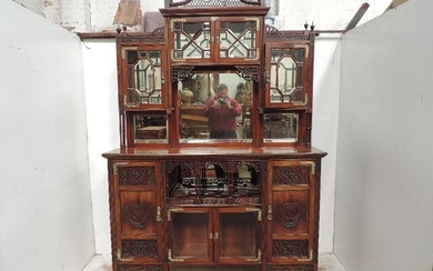 Large Aesthetic Movement Mahogany Collectors Display Cabinet with Mirror...