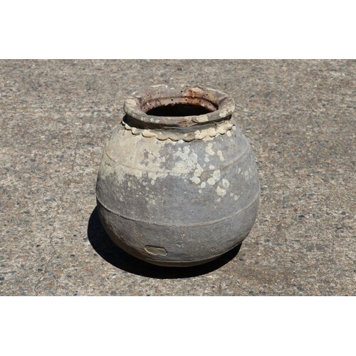 Large Antique French glazed stoneware preserve pot, approx 4...