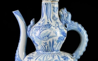 Large Asian Blue / White Tea Pot