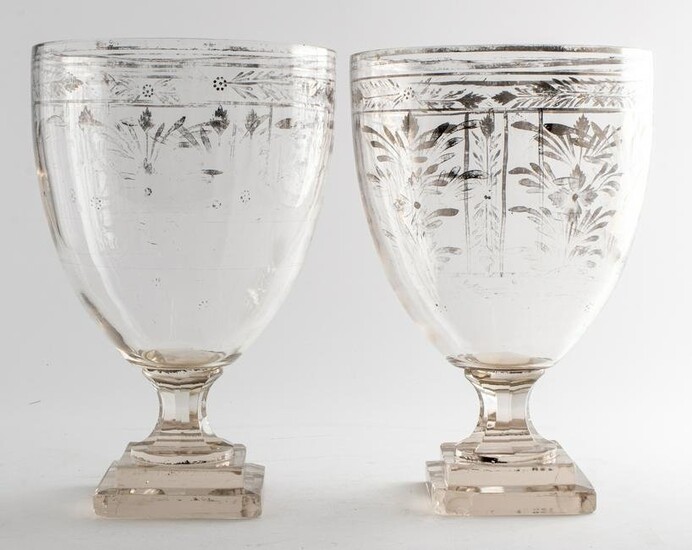 Large Crystal Vases with Silver Overlay, Pair