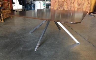 Large Tripod Leg Coffee Table with Dark Stained Oak Top