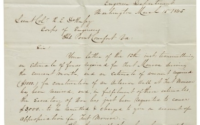 Lee, Robert E. Letter signed to Lieutenant Colonel R.E. Russy, 15 March 1845