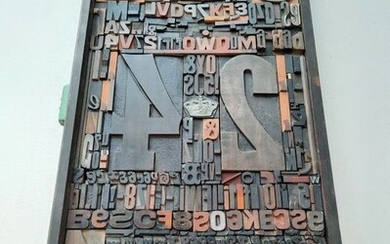Lettergieterij Amsterdam - Letter tray with more than 300 block letters (300) - Industrial - oak - pear - lead