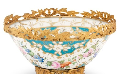Limoges Gilt-Metal Mounted Gilt and Polychrome Decorated Porcelain Footed Center Bowl Second half