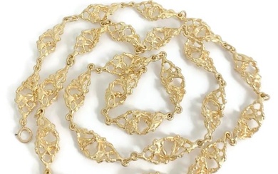 Long Filigree Chain Necklace 14K Yellow Gold, 30 Inches, 10.7 mm, 67.87 Grams