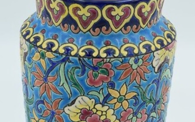 Longwy - Art Deco conical vase - Cachet - Earthenware and cloisonné enamels