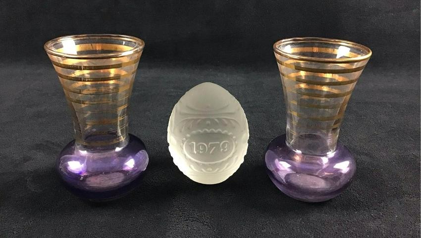 Lot of 3 Glass Art Pieces Goebel Vintage 1979 Frosted
