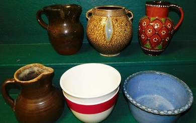 Lot of Pottery Bowls, Vase, & Pitchers