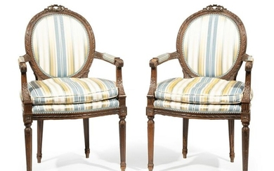 Louis XVI-Style Carved Fruitwood Fauteuils