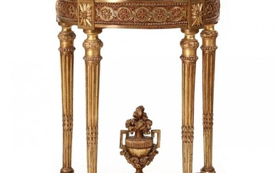 Louis XVI Style Carved and Giltwood Marble Top Diminutive Console Table