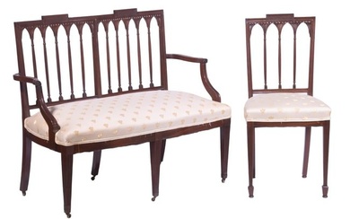 MAHOGANY SETTEE AND MATCHING CHAIR