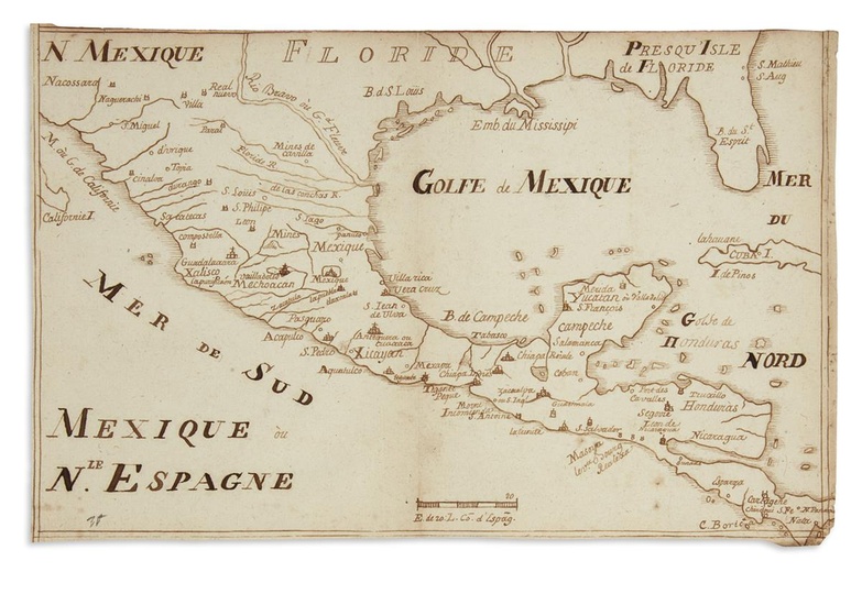 (MANUSCRIPT MAP.) Mexique ou Nle. Espagne. Manuscript map of Mexico, the Gulf Coast...