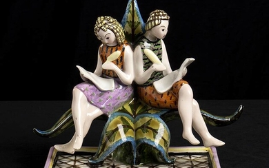 MARIO STURANI (1906-1978)- LENCI Pen holder sculpture Polychrome ceramic Ceramic,...