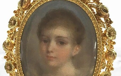 MINIATURE PORTRAIT YOUNG GIRL IN 18KT GOLD FRAME