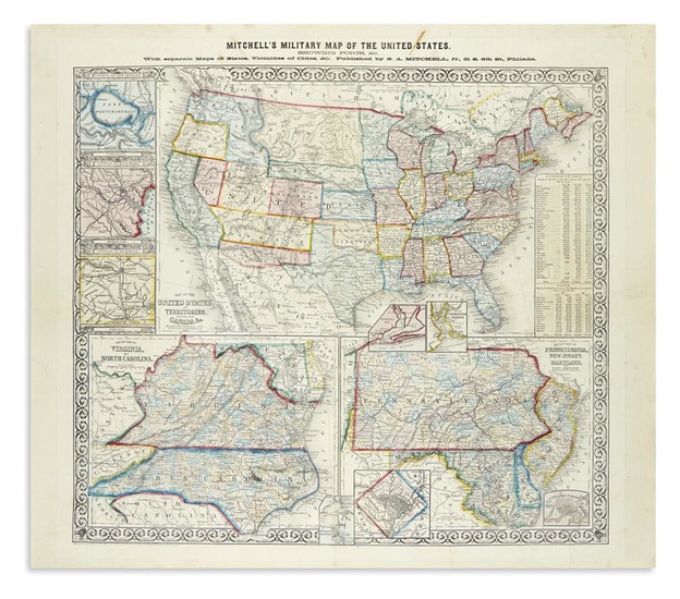 MITCHELL, SAMUEL AUGUSTUS. Mitchell's Military Map of the United States, Showing Forts, &c....