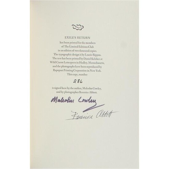 Malcolm Cowley and Berenice Abbott Signed Book