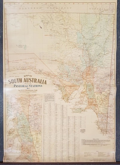 Map of South Australian Pastoral Stations, on canvas, by H E C Robinson Ltd 221-223 George St