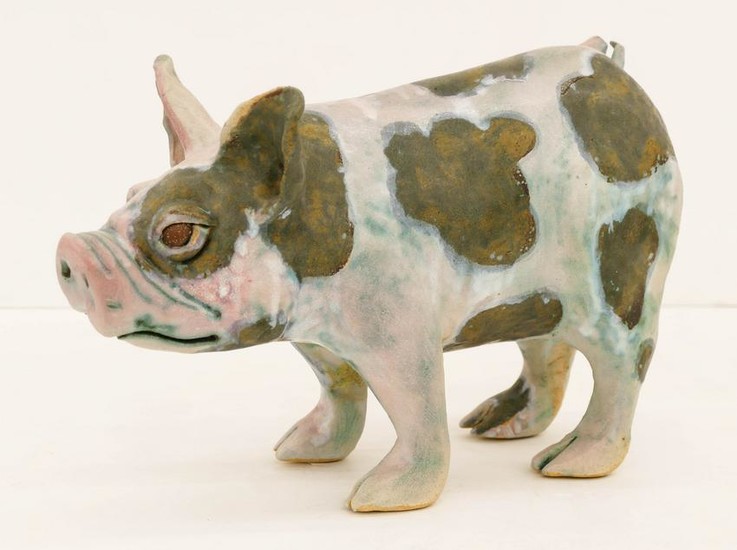 Marilyn Stiles Studio Pottery Pig Sculpture 9.5''x13''.