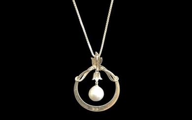 Mikimoto Sterling Pearl Pendant with Sterling Silver Box Chain