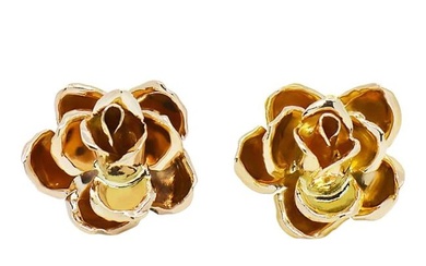 Mings Hawaii 3D Rose Earrings 14 Karat Yellow Gold