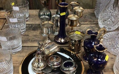 Miscellaneous group of items to include silver plated wares, glass paperweights, Limoges and other ornaments