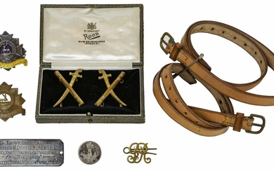 Miscellaneous items of militaria, various dates. Comprising: an officer's shako plate in gilt...