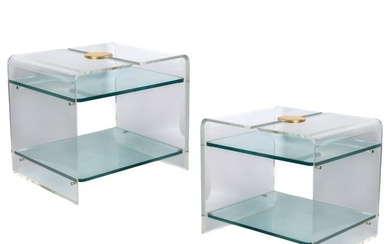 Modern Pair Springer Style Lucite Waterfall Tables