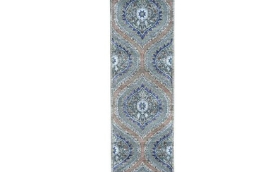 Mughal Design Pure Silk With Textured Wool Runner Hand