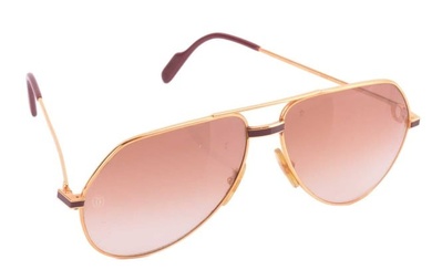 Must de Cartier - a pair of 'Vendome' Laque Aviator sunglasses, circa 1990, with burgundy temples, a