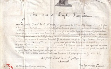 Napoléon Bonaparte - Brevet Diplomatique. Document signé par Napoleon et Talleyrand [autographe] - 1800
