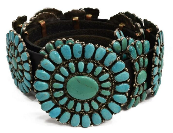 NATIVE AMERICAN SILVER & TURQUOISE CONHCO BELT