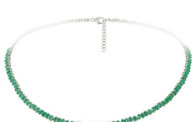 NECKLACE 18K White Gold Emerald 6.08 Cts/76 Pcs With a