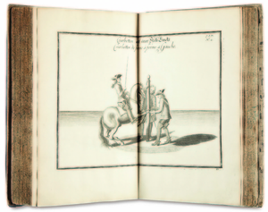 NEWCASTLE, William Cavendish, Duke of (1592-1676) and Jacques de SOLLEYSEL (1617-1680). Neu-eröffnete Reit-Bahn = Nouvelle méthode pour dresser les chevaux. Nuremberg: Johann Michael Spörlin for Johann Zieger & Georg Lehmann, 1700.