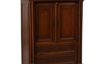 Napoleon III Style Walnut Secretaire a Abattant, 20th c., stepped flat top, paneled frieze with