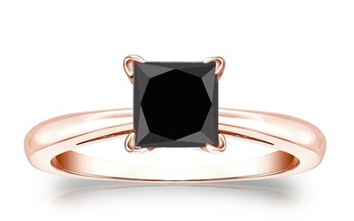 Natural 1.50 CTW Black Diamond Solitaire Ring 18K Rose Gold