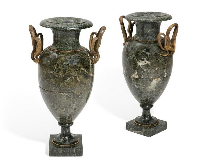 Neoclassical style gilt bronze & marble vases
