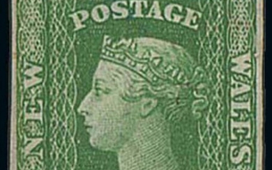 New South Wales 1854-63 Diadem Issues 1856-60 imperf 3d. dull green with four good margins, unu...