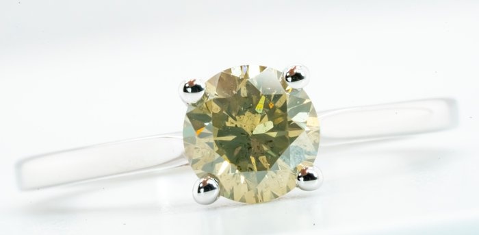 **No Reserve** - 18 kt. White gold - Ring - 1.04 ct Diamond - Natural Fancy Light Grayish Greenish Yellow SI2