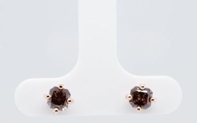 No Reserve Price - 1.00 tcw - Fancy Dark Orangy Brown - 14 kt. Pink gold - Earrings Diamond