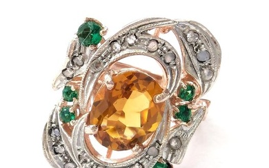 No Reserve Price - NO RESERVE PRICE - Ring - 9 kt. Rose gold, Silver Citrine - Diamond