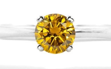 *No Reserve* White gold - Ring - 0.75 ct Diamond - Natural Fancy Vivid Yellowish Orange - SI2
