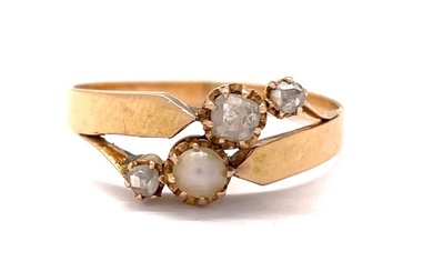 No Reserve Price - Antique - Fin du XIXe siècle - Perle Fine - 0.20 ct Diamants taille rose - Ring - Rose gold