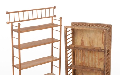 Oak Stick-and-Ball Bookshelf with Wooden Chicken Crate