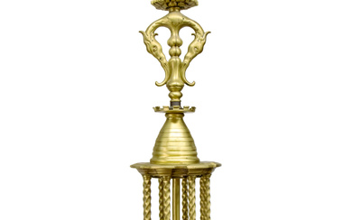 Oil Lamp, 8 lights, brass, likely India, early 20th century