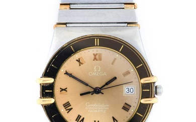 Omega: A Steel and Gold Calendar Centre Seconds Wristwatch, signed...