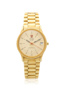 Omega. An 18K gold electronic calendar bracelet watch