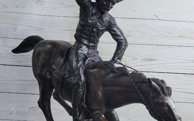 Original Large Cowboy & Horse Bronze Sculpture - 26" x 27"