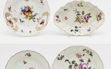 An oval bowl and three plates - Meissen, 2nd half of the 18th century