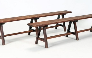 PAIR 19TH CENTURY FRENCH ELM BENCHES
